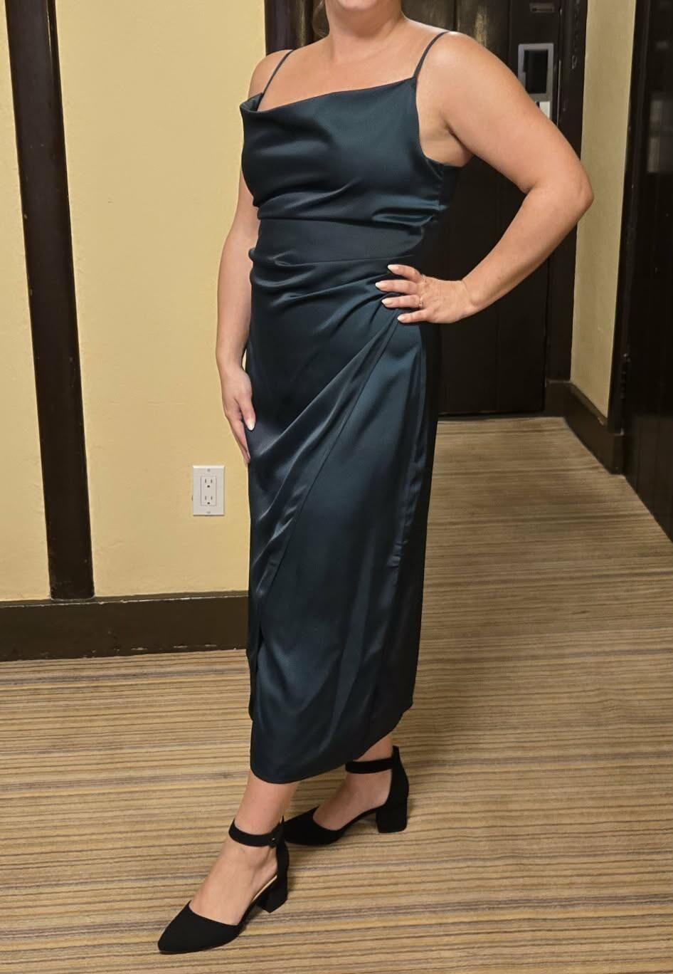 Chloe Green | Satin Cowl Neck Midi Dress