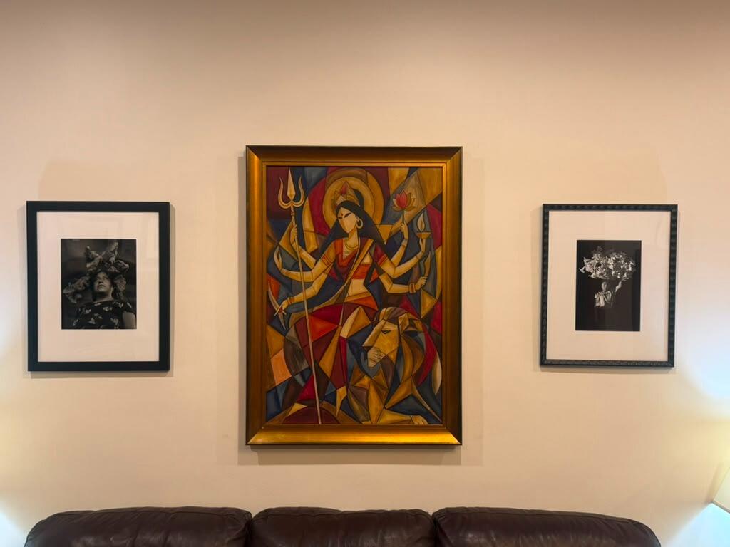 Handpainted – “Shakti Vaibhava”: Cubist Durga Enthroned with the Lion