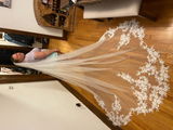 Cathedral Scallop Veil with Floral Cluster Lace Trim Cascade - Lorelei Blossom