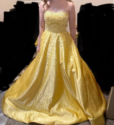 Strapless Satin Prom Dress A-Line Evening Dress with Beadings