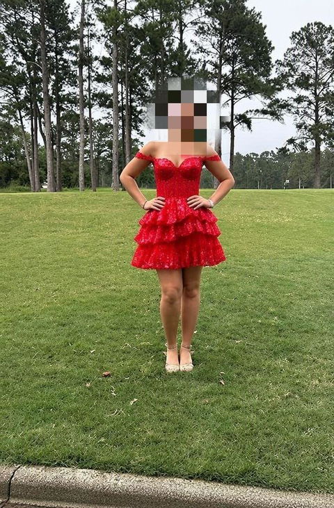 Cap Sleeves Red Corset Tiered A-Line Homecoming Dress Short