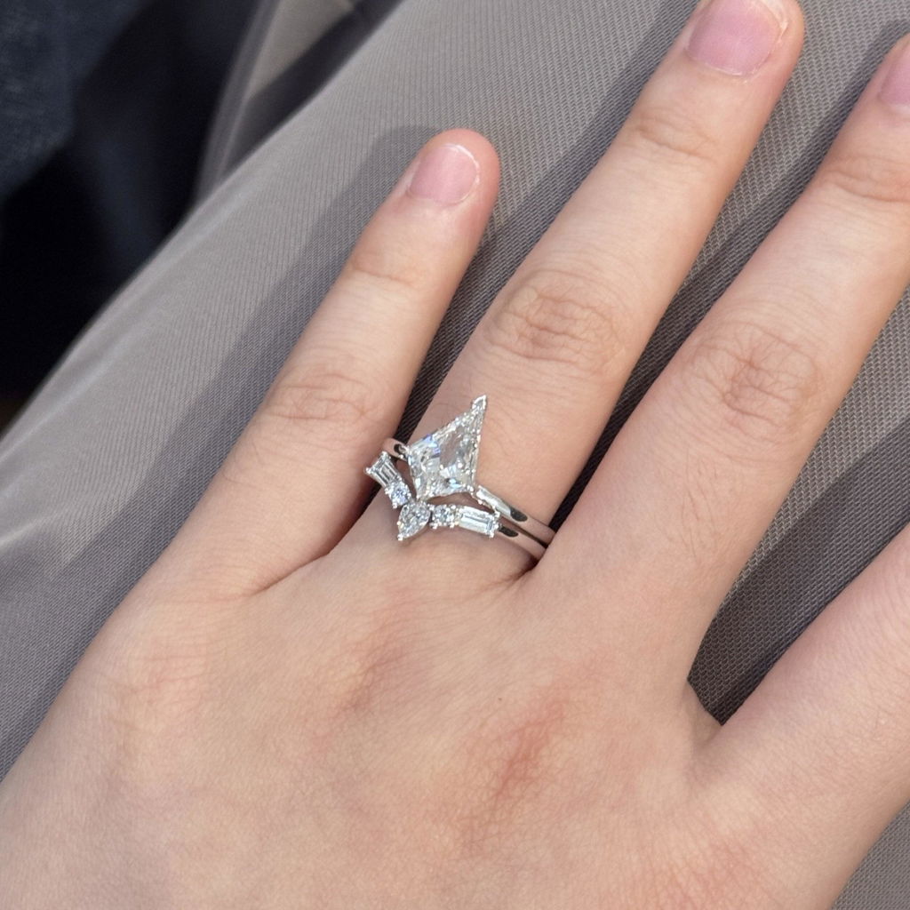 NEXUS Kite Cut Lab Diamond Regal Halo Bridal Set 2PCs