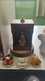 Artisan Copper Shrine with Light – Painted Guanyin