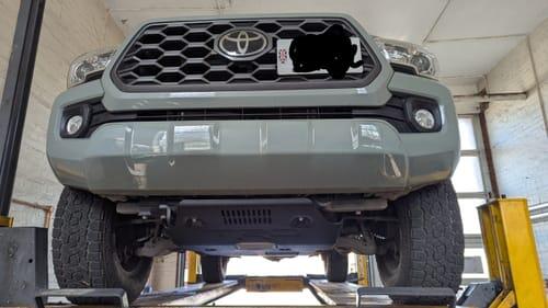 Customer's Toyota Tacoma with BPF front recovery tow hooks installed below the bumper