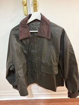 CHAQUETA ENCERADA VERDE CUELLO PANA MARRON