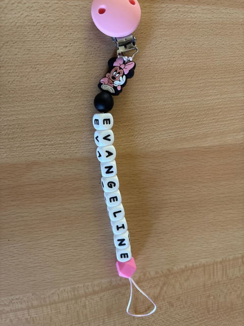 Attache Sucette A Perles En Silicone | Prénom Personnalisée | Minnie Portrait