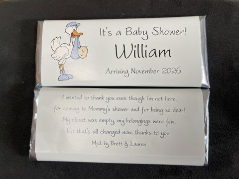 BS209BLUE - Baby Shower Blue Stork Candy Bar Wrappers