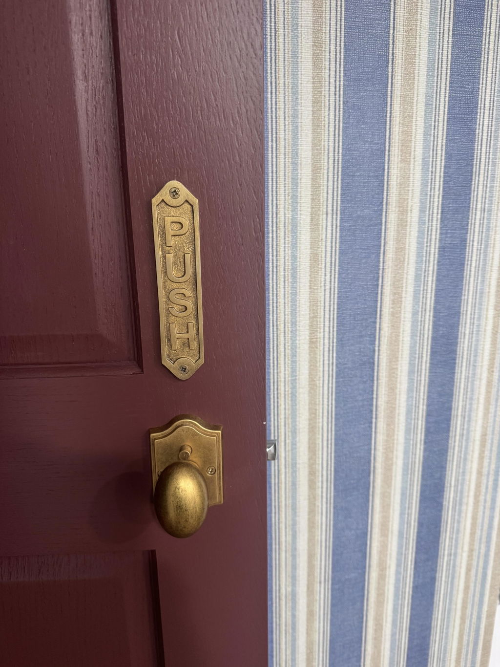 Customer photo — Blueberry Grainstripe Wallpaper