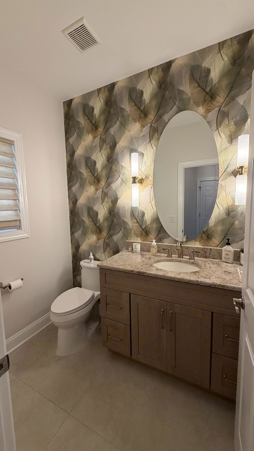 Customer photo — Opaline Leaffall Wallpaper