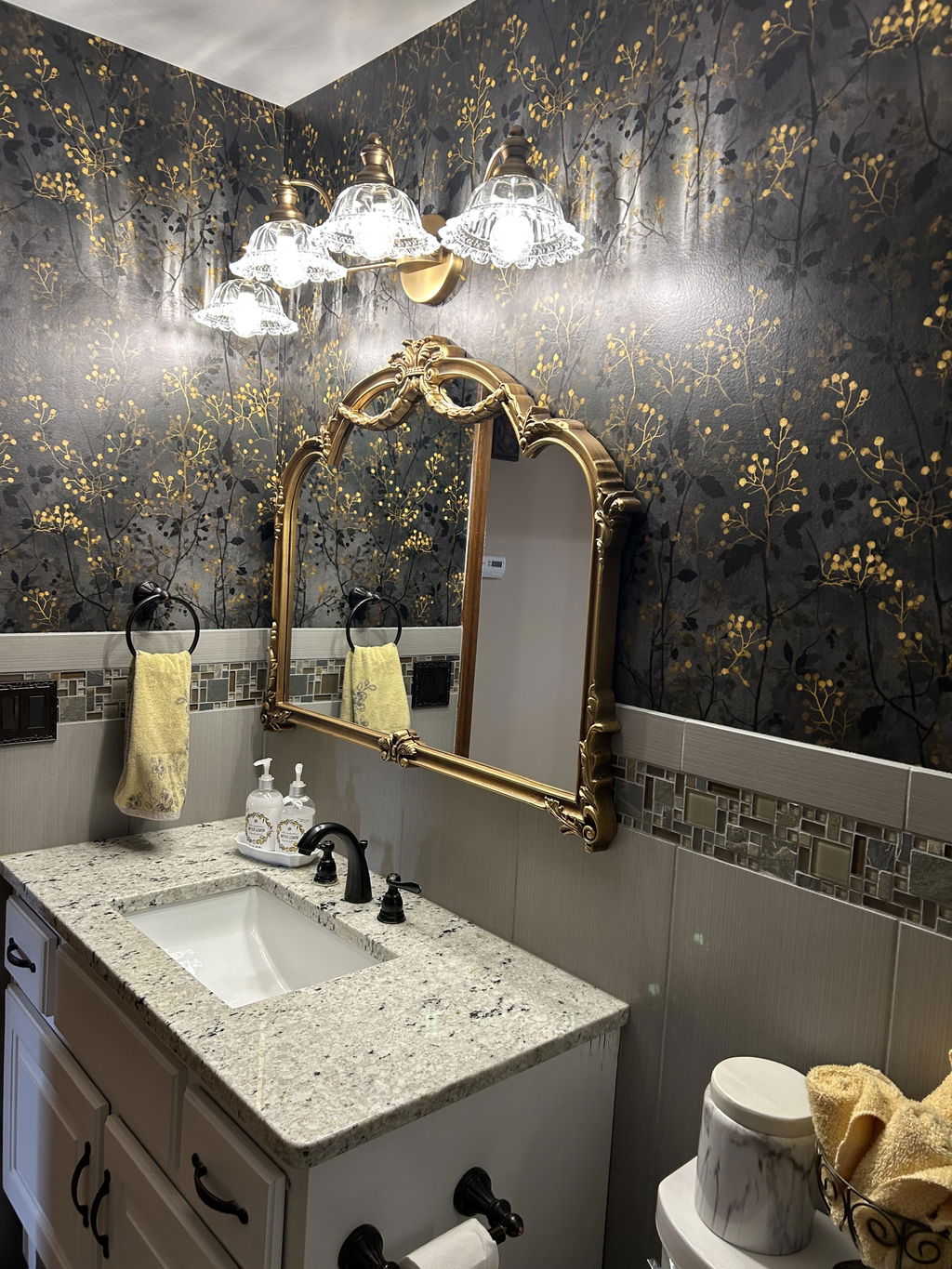 Customer photo of Obsidian Berry Canopy Wallpaper