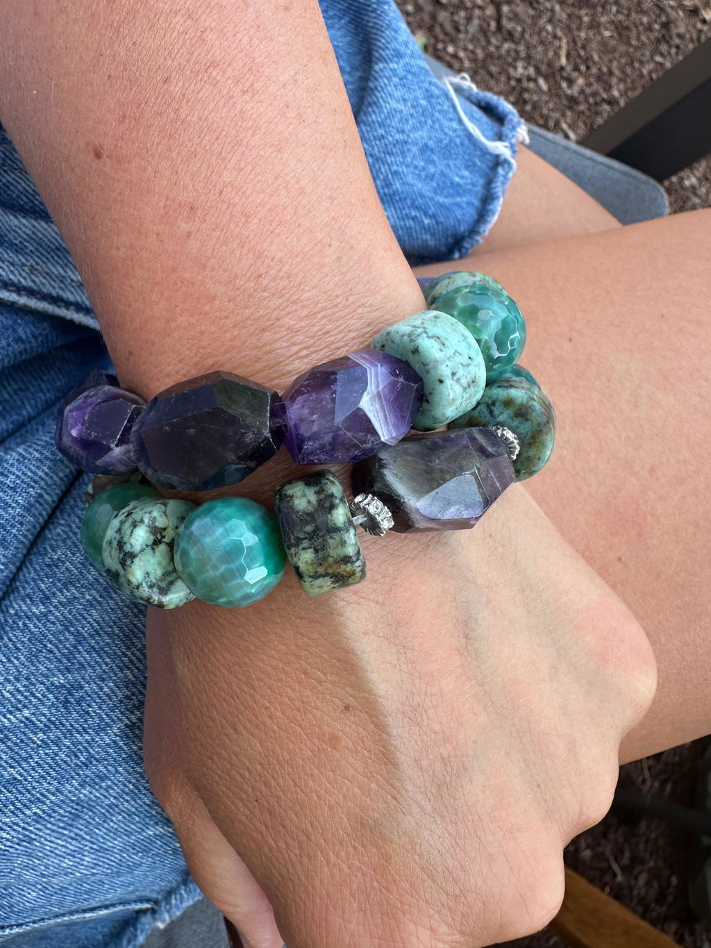 NUGGET Edelsteinarmband– lila & grün– OCEAN
