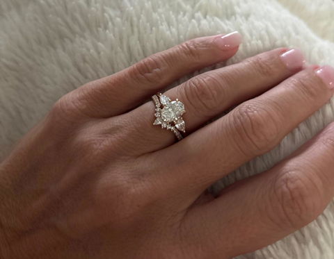 3 Stone Engagement Ring With Oval and Pear Cut Diamond