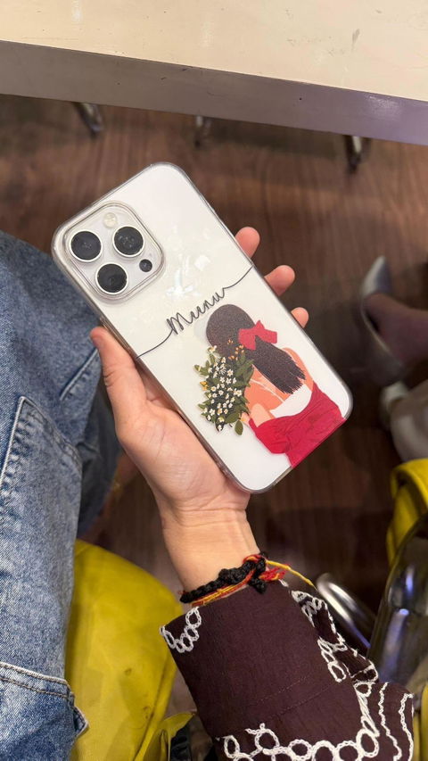 Personalized Name Clear Phone Case with Girl Illustration | Custom Cute Phone Cover