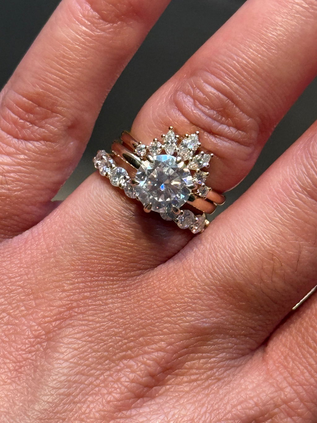 Solid Gold Curved Crown Stacking Moissanite Wedding Band