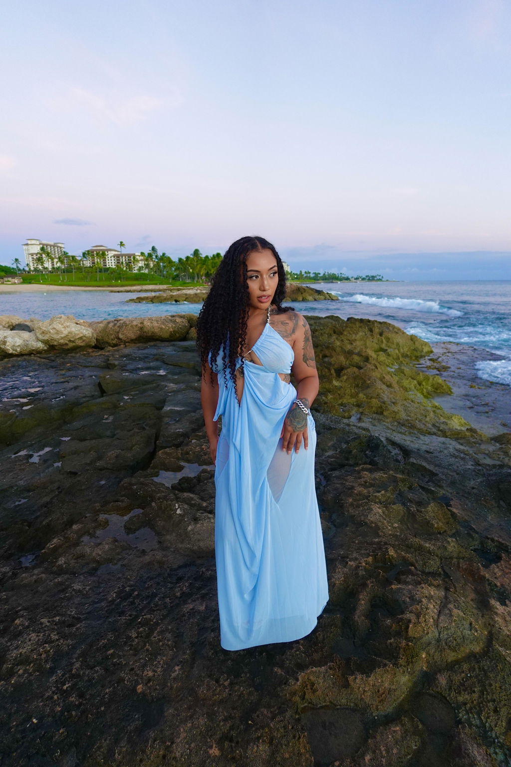 ALUMA Crystal Chain Sheer Flow Maxi Dress