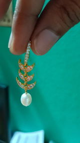 Elegant Laurel Leaf CZ & Freshwater Pearl Drop Earrings