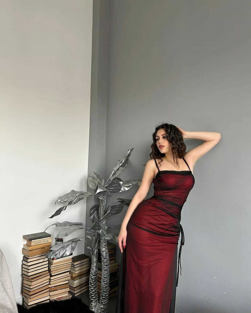 Sexy Dark Red Mermaid Spaghetti Straps Side Slit Floor-length Long Party Prom Dresses