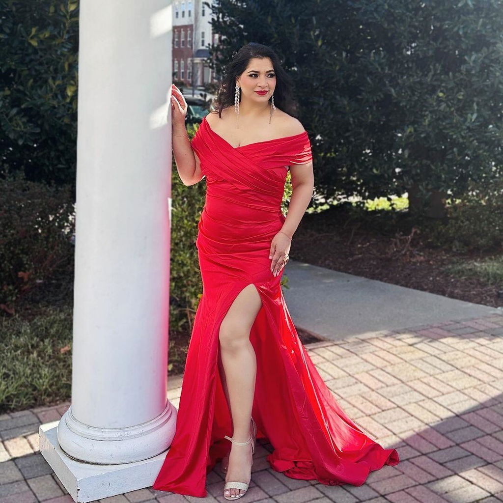 Sexy Side Slit Off The Shoulder Mermaid Satin Long Formal Wedding Bridesmaid Dresses