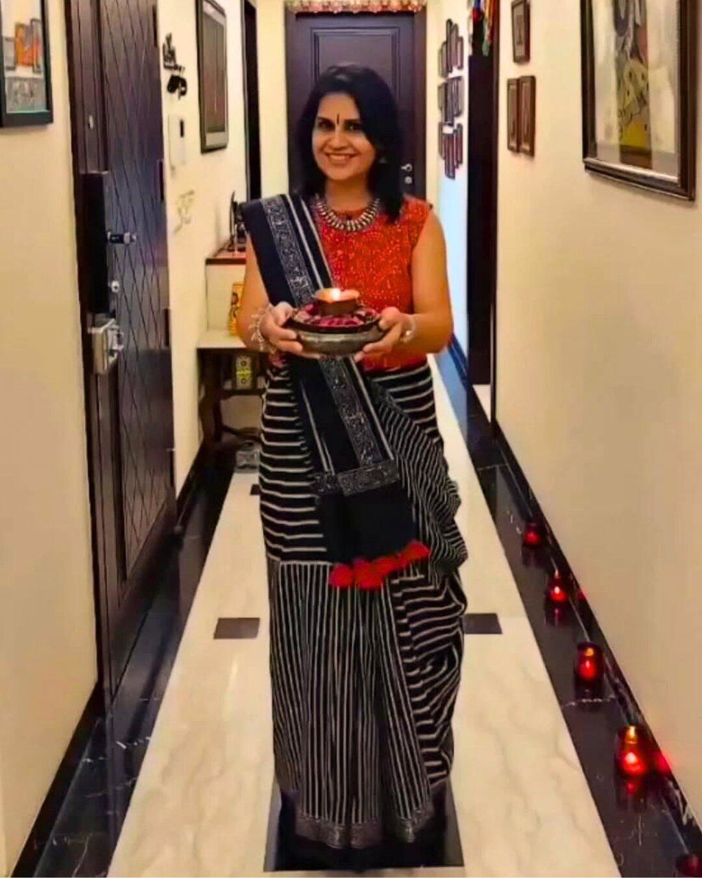 Black Block Printed Cotton Mul Saree