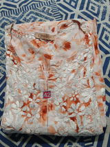 Amara Pure Mulmul Chikankari  Handwork Kurti -Orange Colour