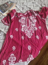 Ina Soft Rayon Handwork Chikankari Short Kurti - Maroon Colour