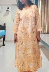 Maira Mulmul Cotton Chikankari Kurti Set - Yellow Colour