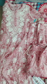 Shazia Mulmul Cotton Chikankari Kurti Set - Pink Colour
