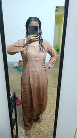 Nuha Dobby cotton Ombre shaded Lucknowi Chikankari Kurti Plazo Set - Brown Colour