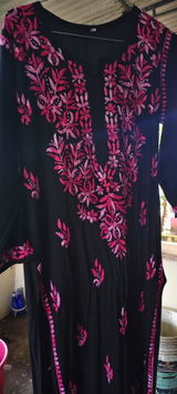 Shefrin Soft Rayon Lucknowi Handwork Chikankari Kurti - Pink Colour