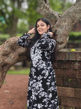 Sidra Pure Mulmul Chikankari Handwork Kurti - Black Colour