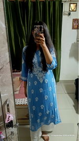 Maysa Soft Rayon Handwork Chikankari Kurti - Blue Colour