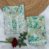 Maira Mulmul Cotton Chikankari Kurti Set - Sea Green Colour