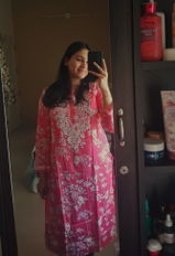 Sidra Pure Mulmul Chikankari Handwork Kurti - Pink Colour