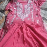 Samara Rayon Handwork Chikankari Kurti Plazo Set - Dark Pink Colour