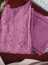 Nuha Dobby cotton Ombre shaded Lucknowi Chikankari Kurti Plazo Set - Wine Colour
