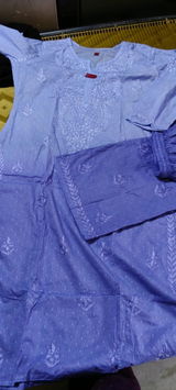 Nuha Dobby cotton Ombre shaded Lucknowi Chikankari Kurti Plazo Set - Lavender Colour