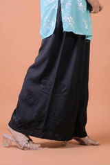 Arfa Rayon Lucknowi Chikankari Plazo - Black Colour
