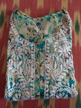 Maira Mulmul Cotton Chikankari Kurti Set - Sea Green Colour