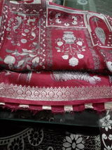 103803 Exclusive Pure Chinon Silk Traditional Print Saree with Zari Weaving Border