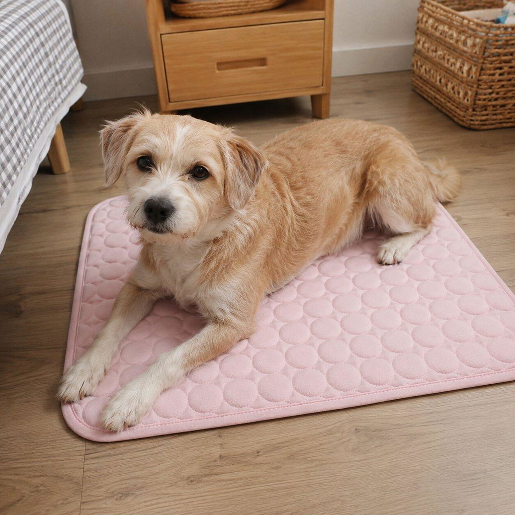 Hund auf einer Kühlmatte