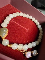 Gold Plated Silver Hetian Jade Calabash Gourd Beaded Bracelet