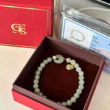Gold Plated Silver Hetian Jade Ping An Buckle Bead Bracelet