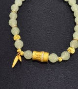 Gold Plated Silver Hetian Jade Bamboo Beaded Bracelet