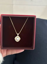 Gold Plated Silver Zircon Pearl Geometric Square Necklace