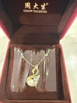 Gold Plated Silver Pearl Zircon Golden Swan Necklace