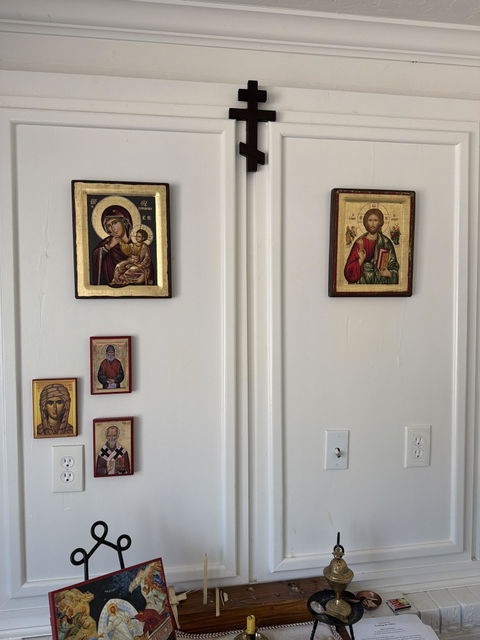 Virgin Mary Paramythia - Aged wooden icon in canvas with gold background on carved wood - Mount Athos
