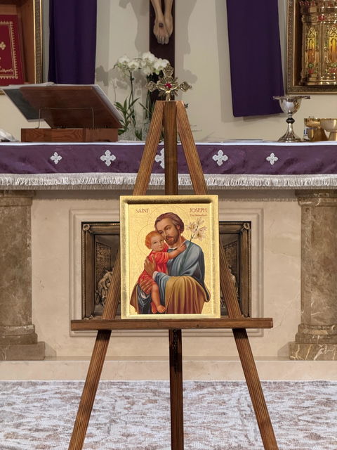 Saint Joseph - Wooden icon in canvas with gold background on carved wood - Mount Athos