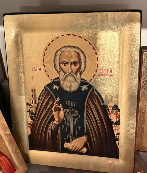 Saint Sergios - Wooden icon in canvas with gold background on carved wood - Mount Athos