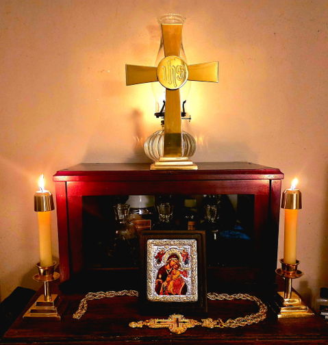 Virgin Mary Glykophilousa - Sweet Kissing - Silver icon on wood, locally gold plated - Mount Athos