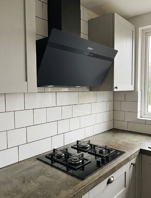 Ciarra Hotte Aspirante 90cm Silencieuse Hotte de Cuisine en Verre Dépoli 90cm Avec Angle Anti-traces de Doigts Noir A+++ Wifi | CBCG9736H-G